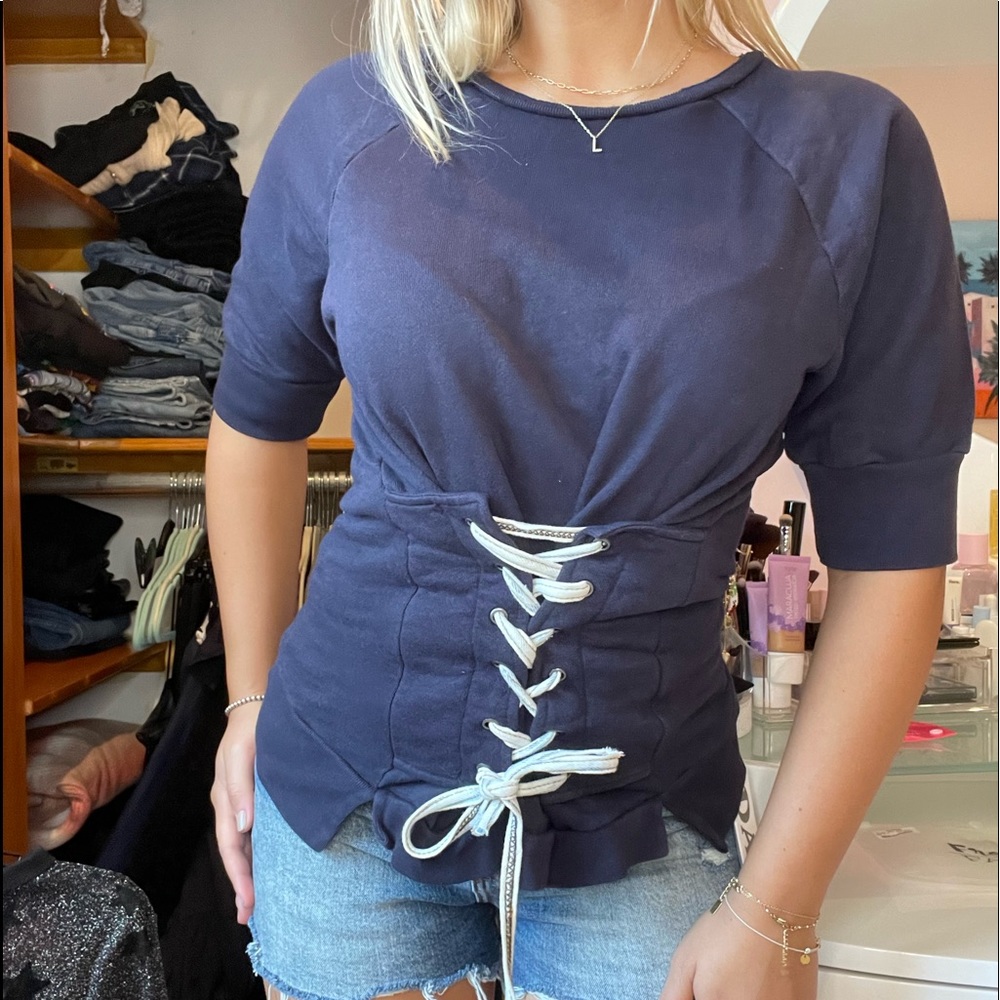 NSF navy corset short sleeve sweatshirt